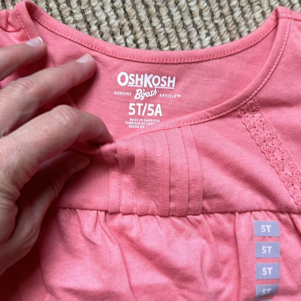 NWT Oshkosh toddler girl 5T coral/mauve/pink ruffle cap short sleeve detail top